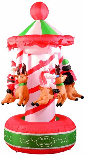 Festive Inflatable Carousel with Santa, Penguin and Snowman Riding ...