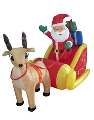 WeRChristmas 180 cm Large Pre-Lit "Santa Reindeer Sleigh" Inflatable Christmas Decoration with LED Lights and Fan, Multi-Colour