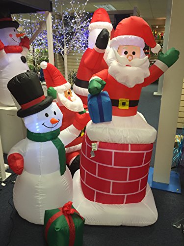 150cm 5ft Santa In Chimney Snowman With Present Christmas
