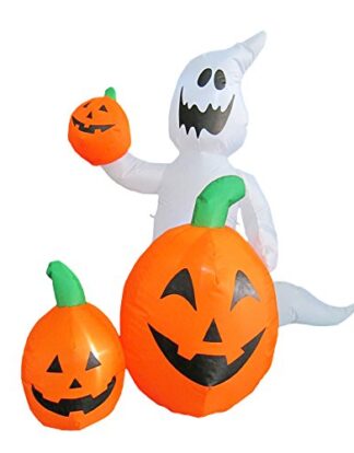 WeRChristmas 120 cm Large Pre-Lit "Ghost and Pumpkins" Inflatable Halloween Decoration with LED Lights and Fan, Multi-Colour