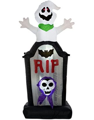 WeRHalloween 150 cm Large Pre-Lit "Ghost Tombstone" Inflatable Halloween Decoration with LED Lights and Fan, Multi-Colour