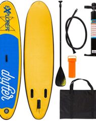 Explorer SUP Drifter Inflatable iSUP Inflatable Paddle Board Aluminium Paddle Pump Set Surfboard 9 '6 Stand Up Paddle, Yellow/Blue/Black, 290 x 75 x 4 cm