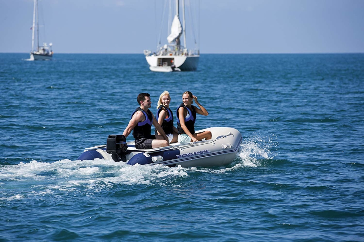 Friends on a inflatable RIB boat